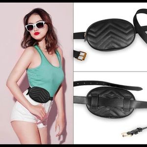 Puffy Black Vegan Leather Waist Bag Fanny Pack Bum Bag Crossbody